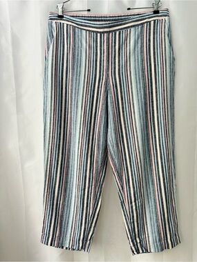 Chico’s Size 2.5/14 Linen Blend Capri Pants Multicolor Stripe Coastal Vacation
